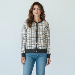 Ann Taylor Factory Women’s Plaid Button Front Cardigan Sweater‎ Size Large